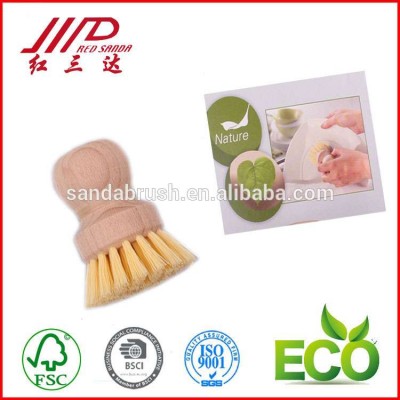 natural mini beech wood handle dish cleaning brush with plant fibre