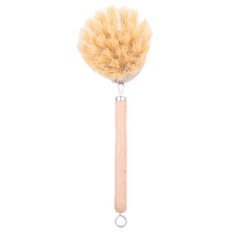 Natural Beech Wooden Dish Cleaning Brush Soap Dispensing Pan Brush With Handle Scrubber Set In Kitchen